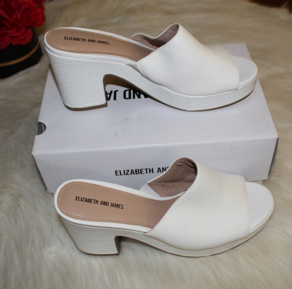 Elizabeth & James Chic White Faux Leather Open Toe Platform Clogs Mules Heels - Picture 5 of 16